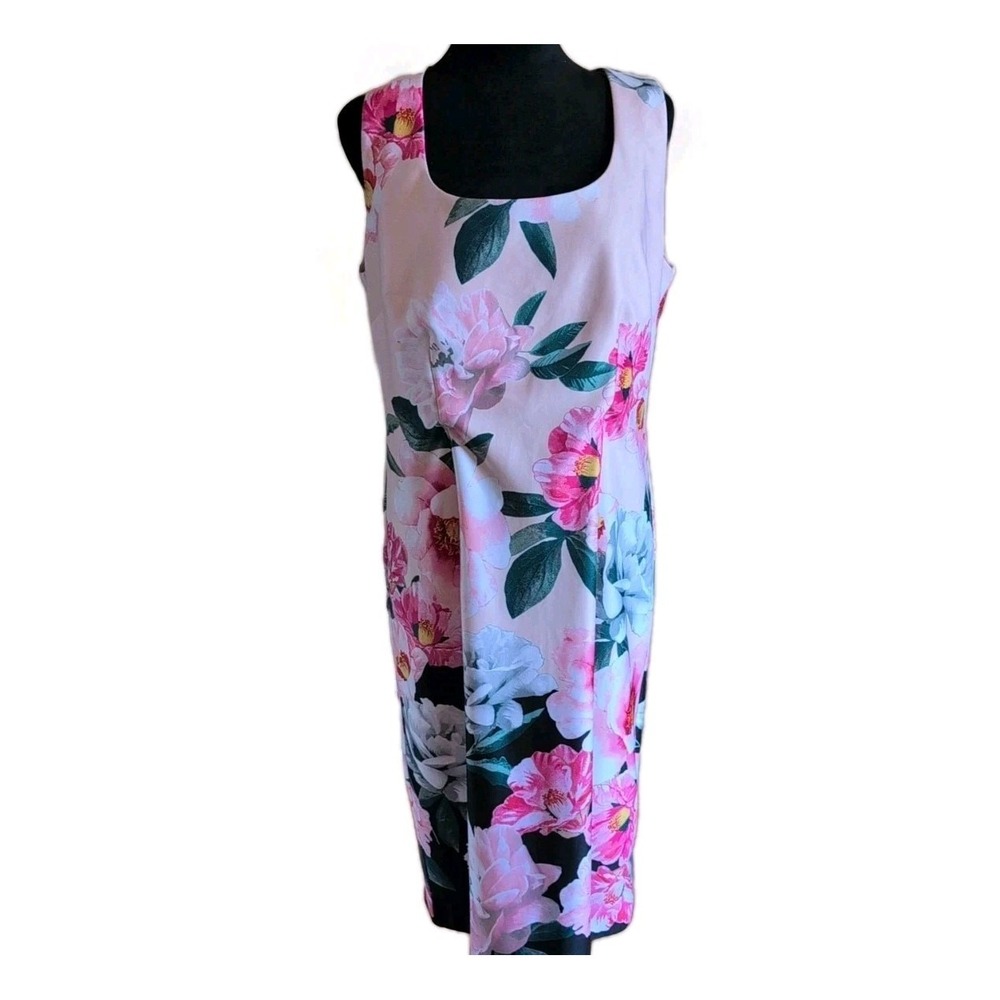 SLNY Fashions Women's Soft Knit Pink Floral Sleeveless Dress Back Zip Sz 14 EUC